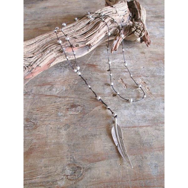 Silver Feather Alloy Necklace