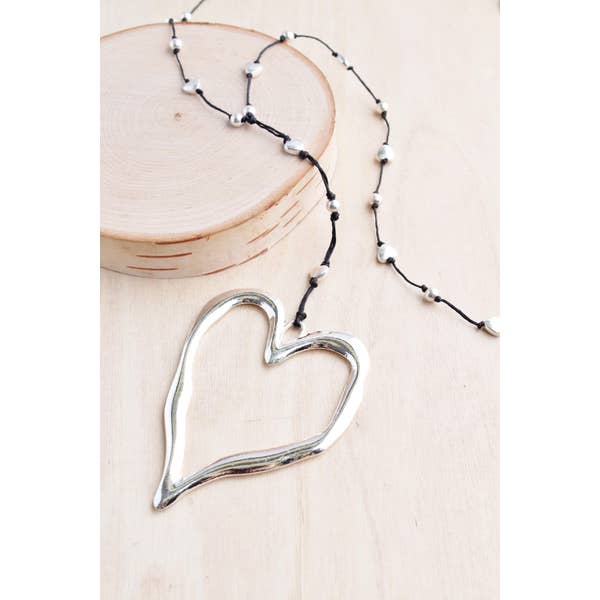 Large Silver Open Heart Necklace